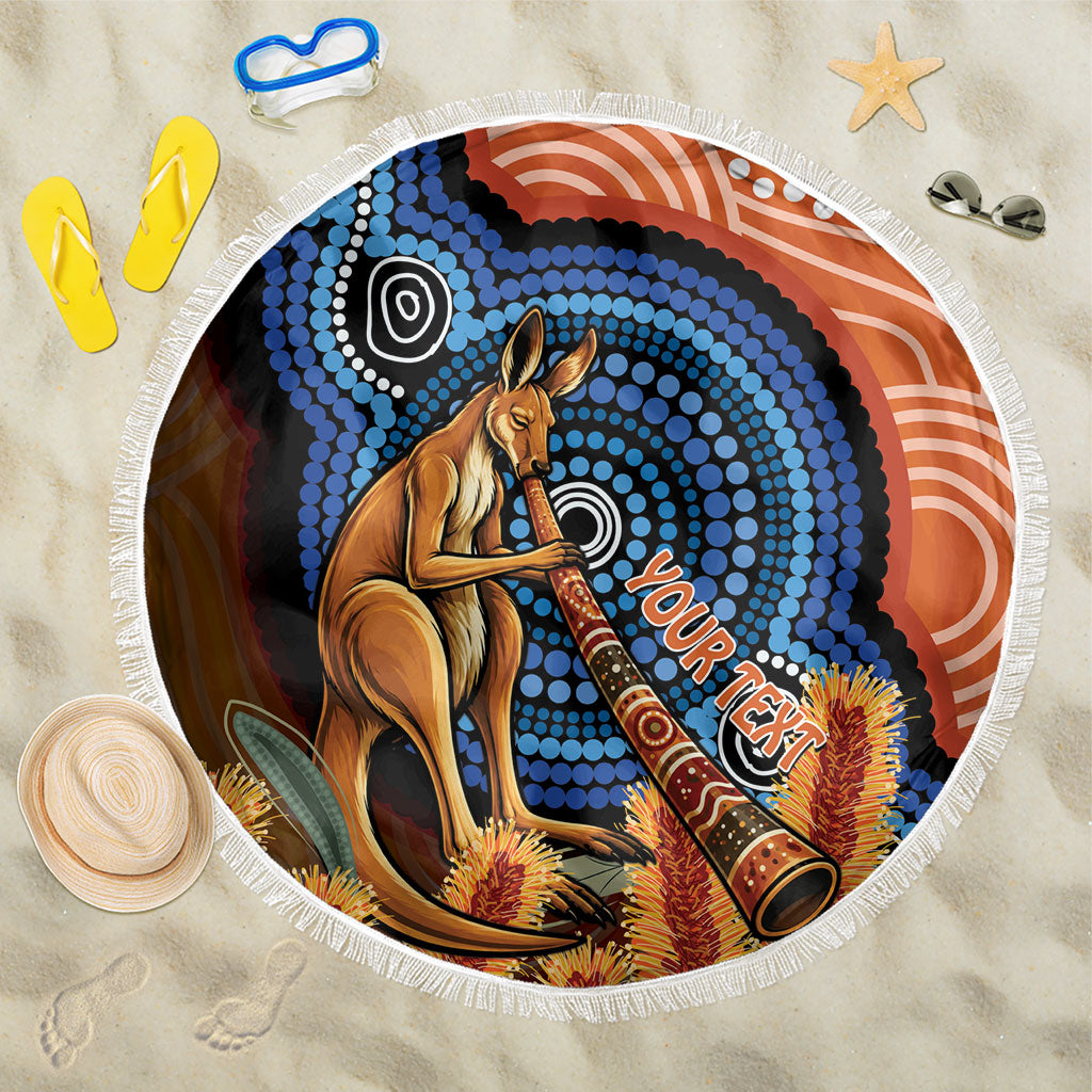 Personalised Australia Kangaroo Didgeridoo Beach Blanket Bottlebrush Flowers Indigenous Art