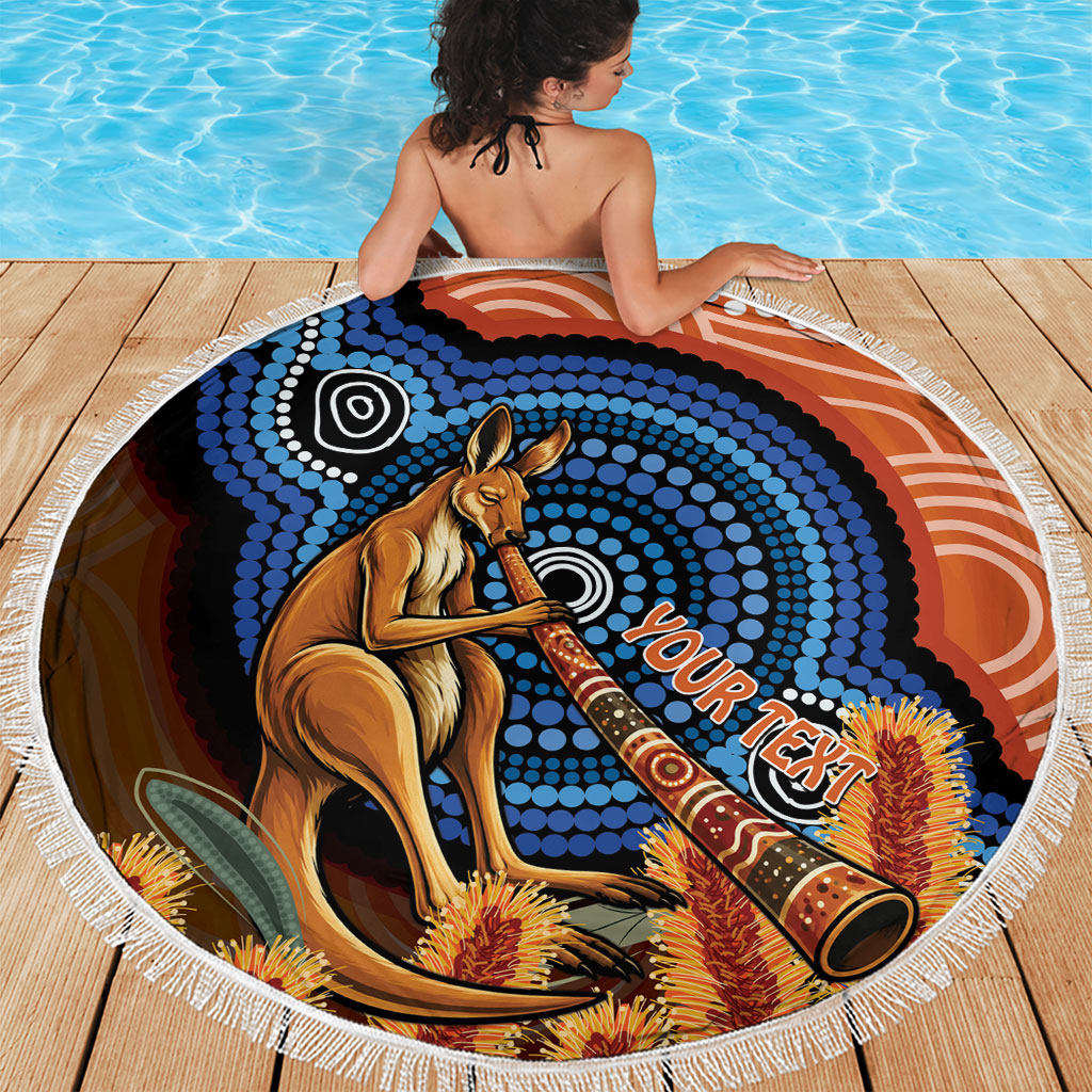 Personalised Australia Kangaroo Didgeridoo Beach Blanket Bottlebrush Flowers Indigenous Art