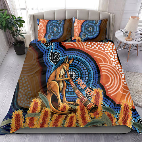 Personalised Australia Kangaroo Didgeridoo Bedding Set Bottlebrush Flowers Indigenous Art
