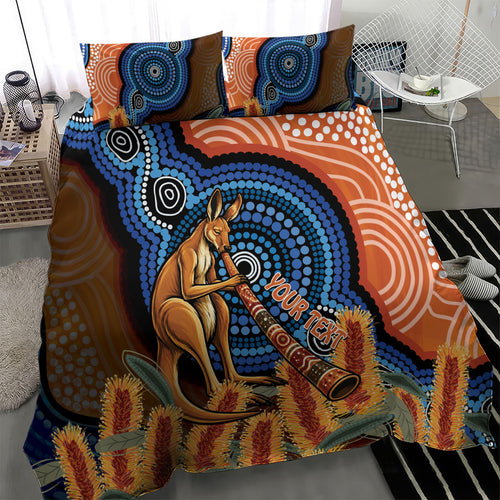 Personalised Australia Kangaroo Didgeridoo Bedding Set Bottlebrush Flowers Indigenous Art