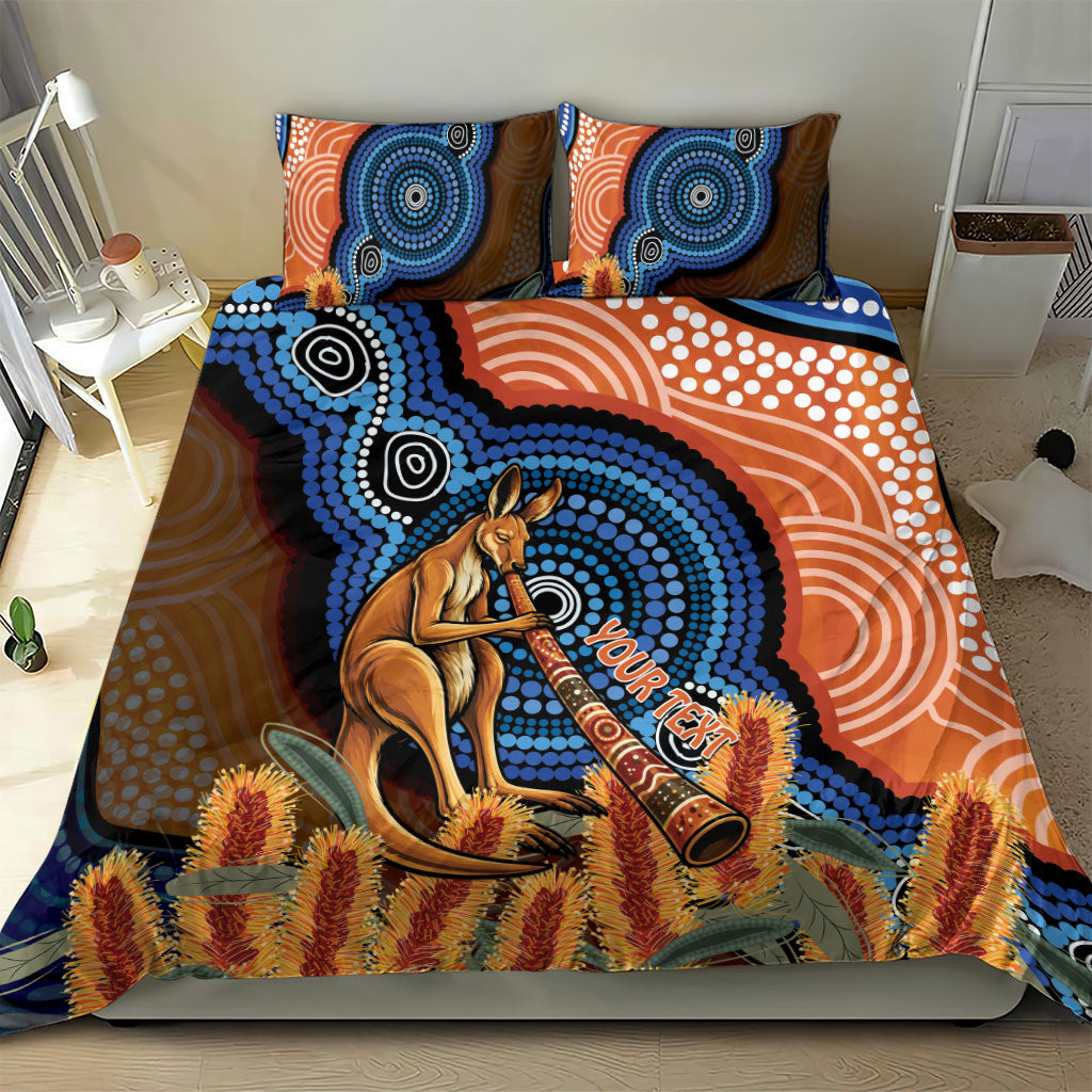 Personalised Australia Kangaroo Didgeridoo Bedding Set Bottlebrush Flowers Indigenous Art