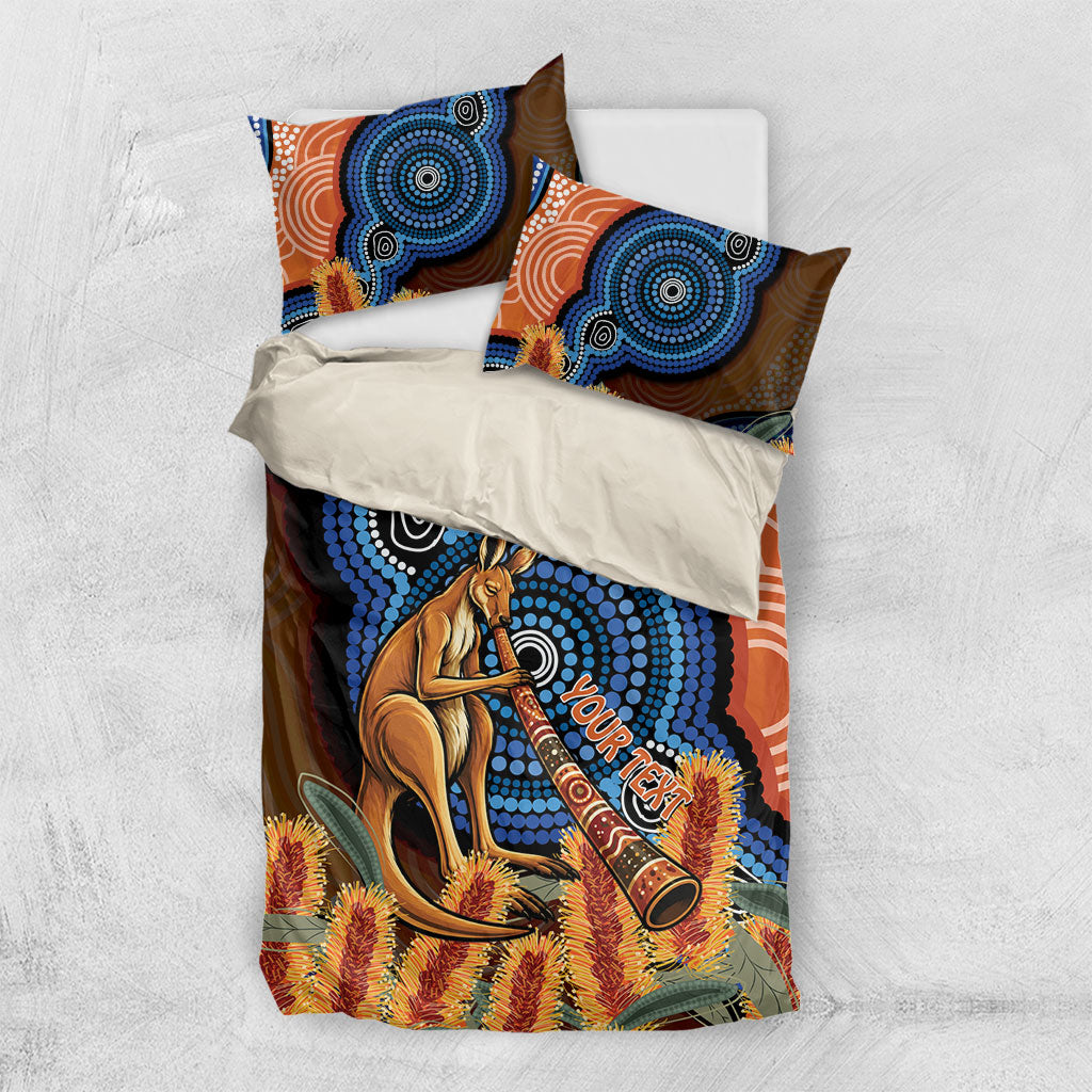 Personalised Australia Kangaroo Didgeridoo Bedding Set Bottlebrush Flowers Indigenous Art