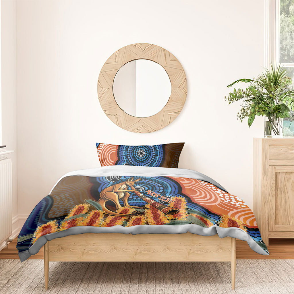 Personalised Australia Kangaroo Didgeridoo Bedding Set Bottlebrush Flowers Indigenous Art
