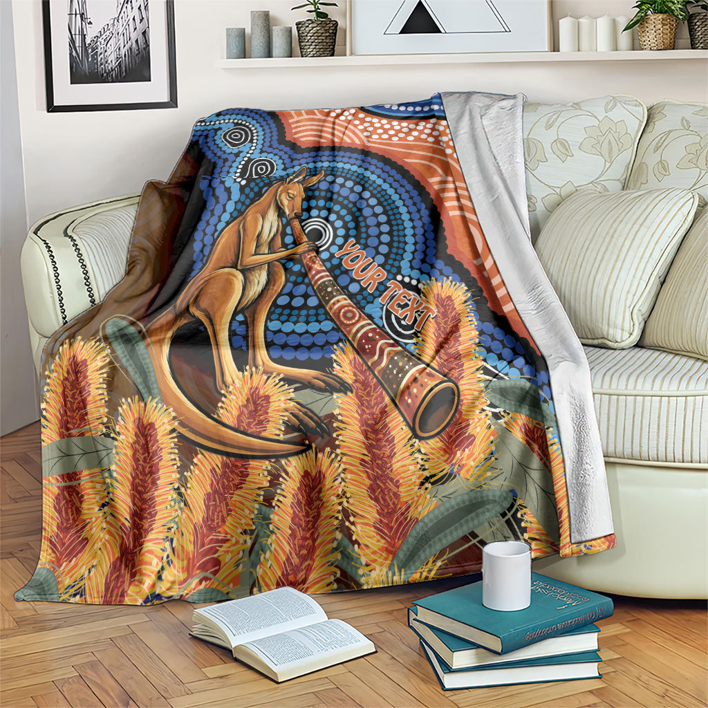 Personalised Australia Kangaroo Didgeridoo Blanket Bottlebrush Flowers Indigenous Art