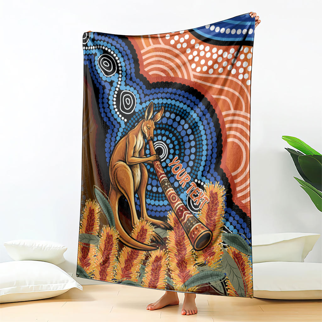 Personalised Australia Kangaroo Didgeridoo Blanket Bottlebrush Flowers Indigenous Art