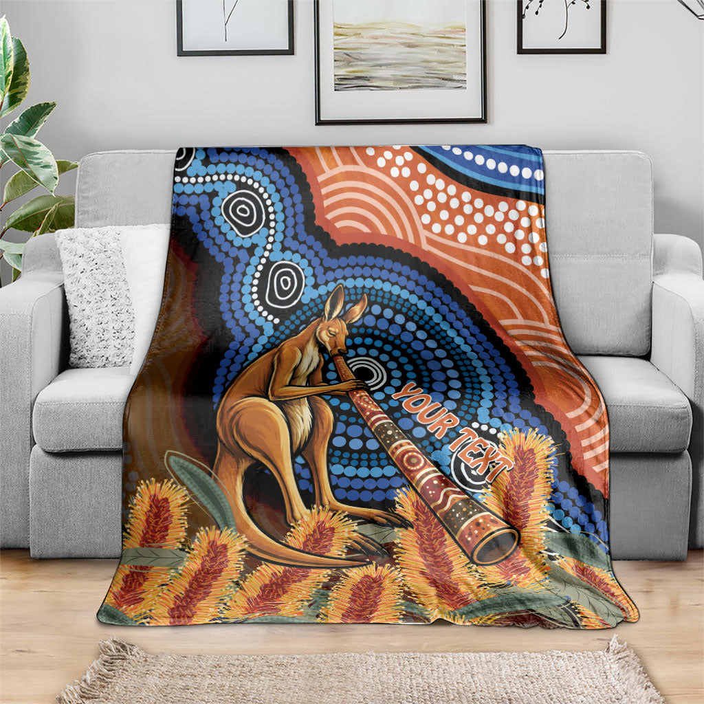Personalised Australia Kangaroo Didgeridoo Blanket Bottlebrush Flowers Indigenous Art