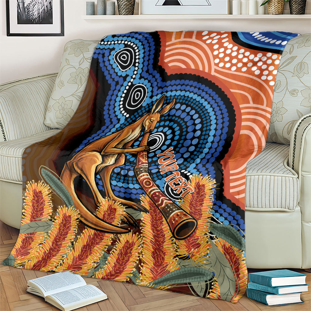 Personalised Australia Kangaroo Didgeridoo Blanket Bottlebrush Flowers Indigenous Art