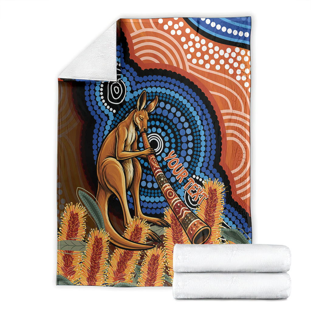 Personalised Australia Kangaroo Didgeridoo Blanket Bottlebrush Flowers Indigenous Art