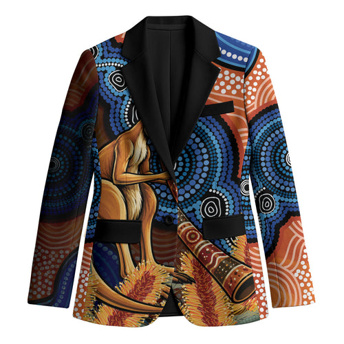 Personalised Australia Kangaroo Didgeridoo Blazer Bottlebrush Flowers Indigenous Art
