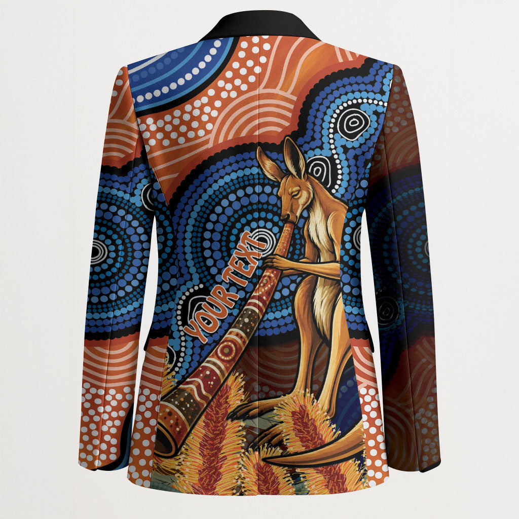 Personalised Australia Kangaroo Didgeridoo Blazer Bottlebrush Flowers Indigenous Art