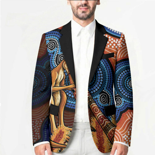 Personalised Australia Kangaroo Didgeridoo Blazer Bottlebrush Flowers Indigenous Art