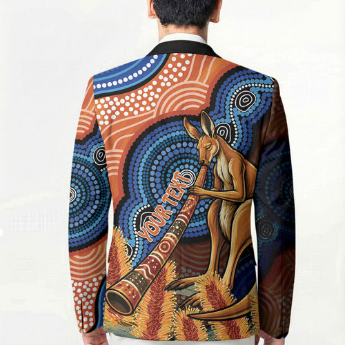 Personalised Australia Kangaroo Didgeridoo Blazer Bottlebrush Flowers Indigenous Art
