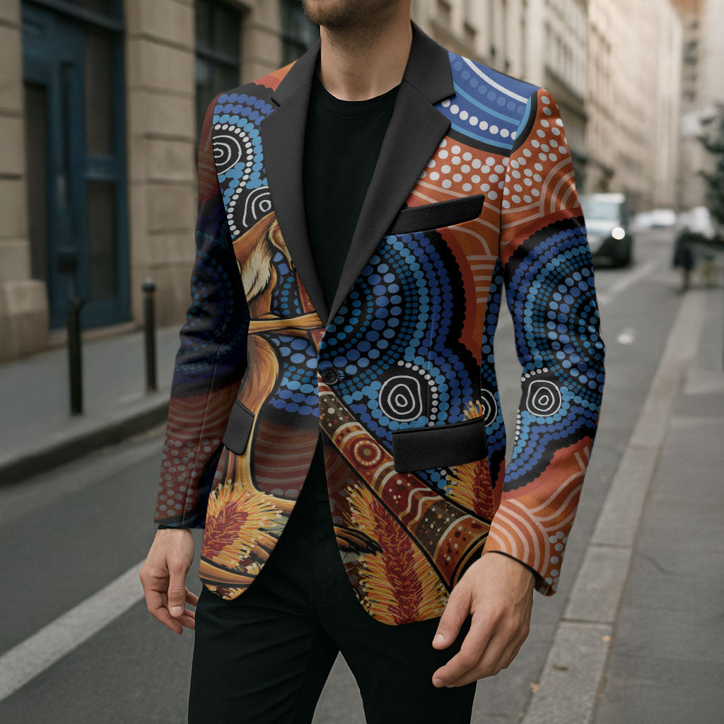 Personalised Australia Kangaroo Didgeridoo Blazer Bottlebrush Flowers Indigenous Art