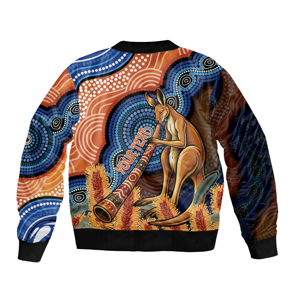 Personalised Australia Kangaroo Didgeridoo Bomber Jacket Bottlebrush Flowers Indigenous Art