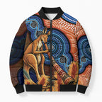 Personalised Australia Kangaroo Didgeridoo Bomber Puffer Jacket Bottlebrush Flowers Indigenous Art