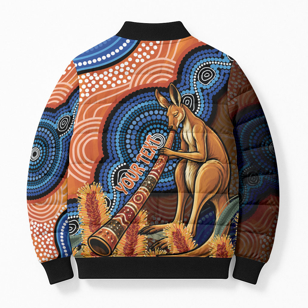 Personalised Australia Kangaroo Didgeridoo Bomber Puffer Jacket Bottlebrush Flowers Indigenous Art