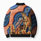 Personalised Australia Kangaroo Didgeridoo Bomber Puffer Jacket Bottlebrush Flowers Indigenous Art