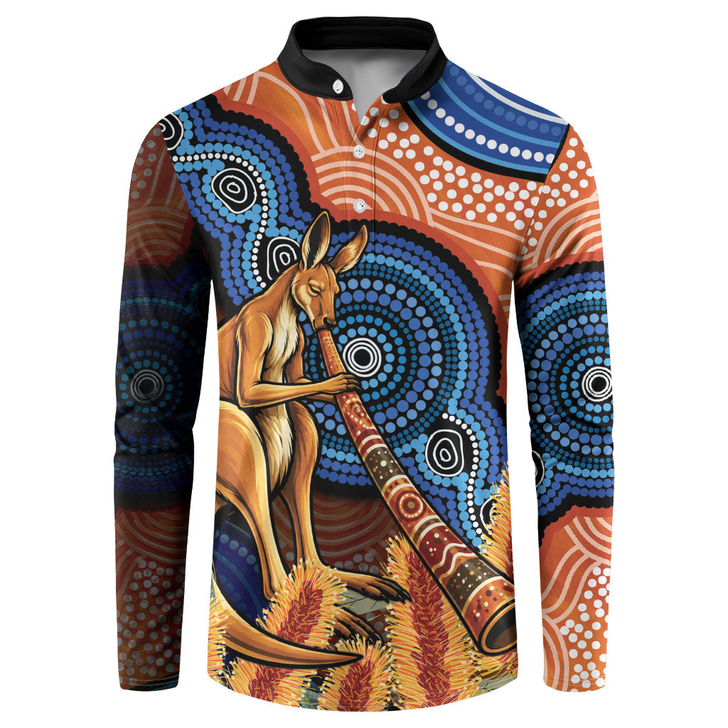 Personalised Australia Kangaroo Didgeridoo Button Sweatshirt Bottlebrush Flowers Indigenous Art