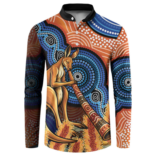Personalised Australia Kangaroo Didgeridoo Button Sweatshirt Bottlebrush Flowers Indigenous Art