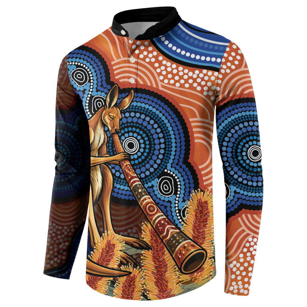 Personalised Australia Kangaroo Didgeridoo Button Sweatshirt Bottlebrush Flowers Indigenous Art