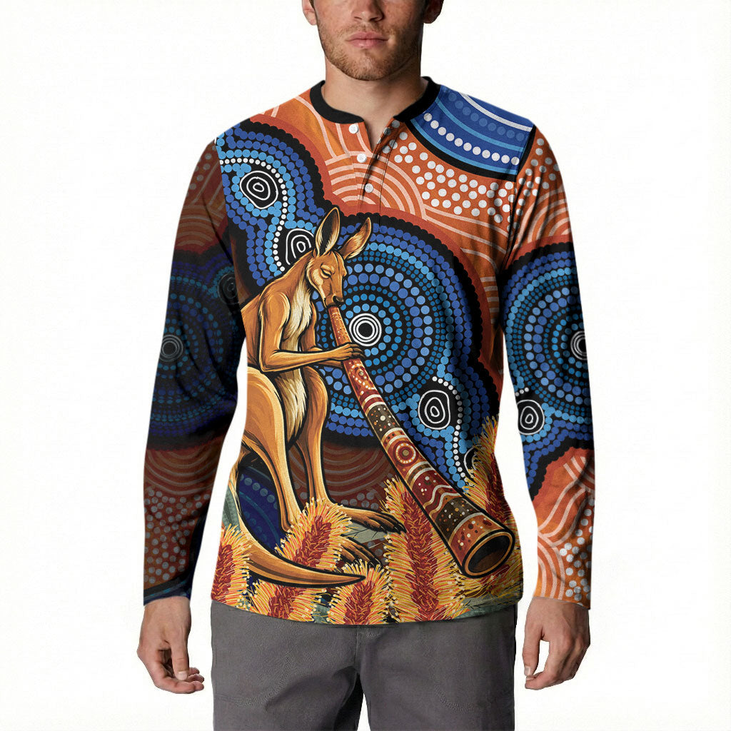 Personalised Australia Kangaroo Didgeridoo Button Sweatshirt Bottlebrush Flowers Indigenous Art