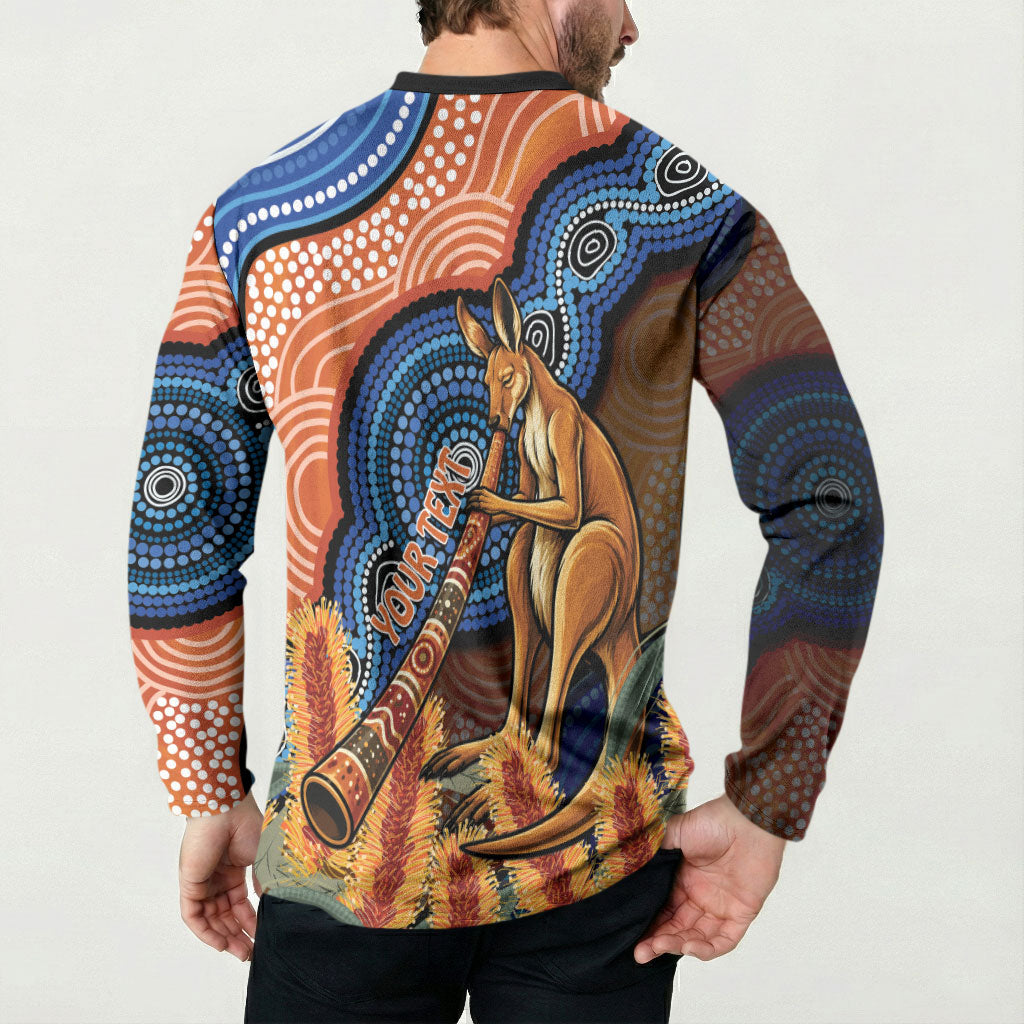 Personalised Australia Kangaroo Didgeridoo Button Sweatshirt Bottlebrush Flowers Indigenous Art