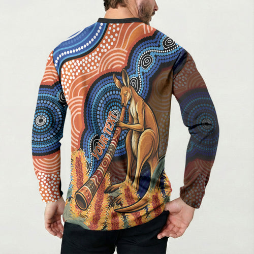 Personalised Australia Kangaroo Didgeridoo Button Sweatshirt Bottlebrush Flowers Indigenous Art
