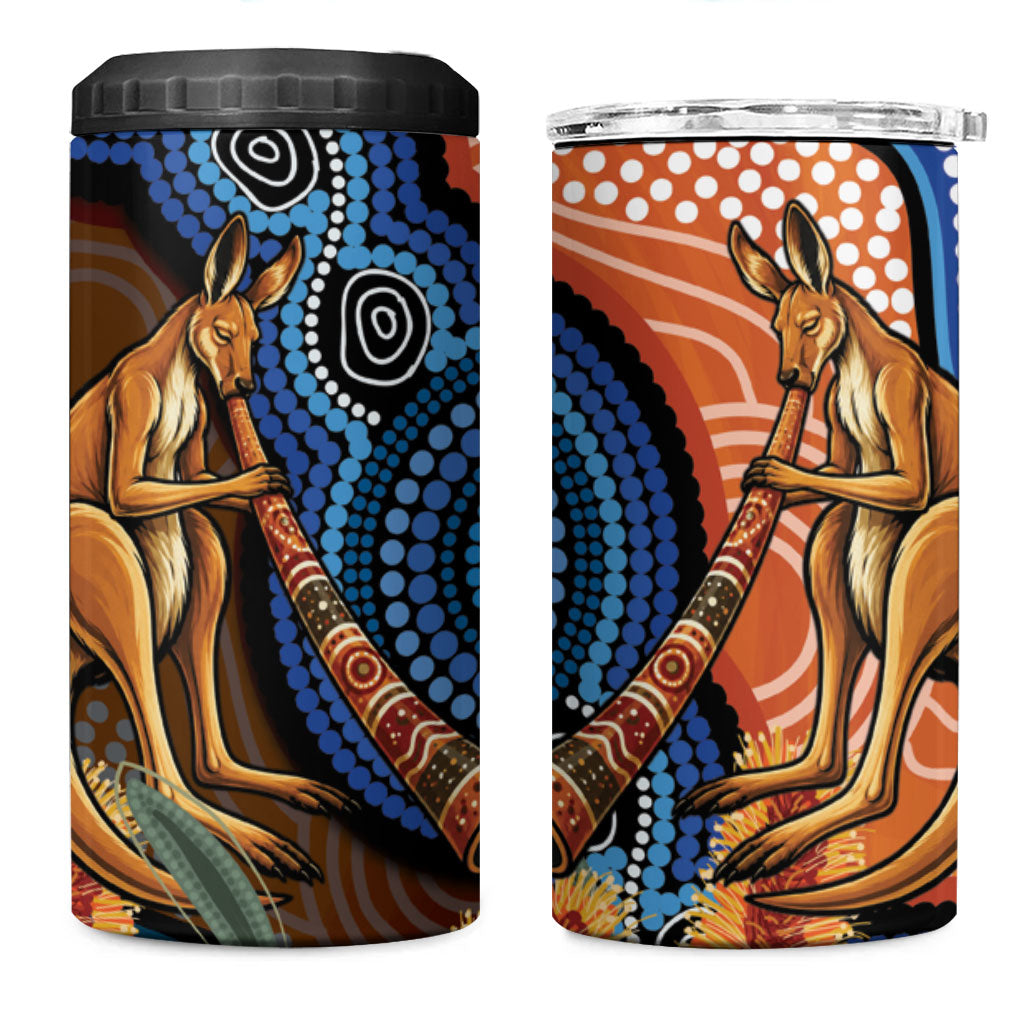 Personalised Australia Kangaroo Didgeridoo 4 in 1 Can Cooler Tumbler Bottlebrush Flowers Indigenous Art