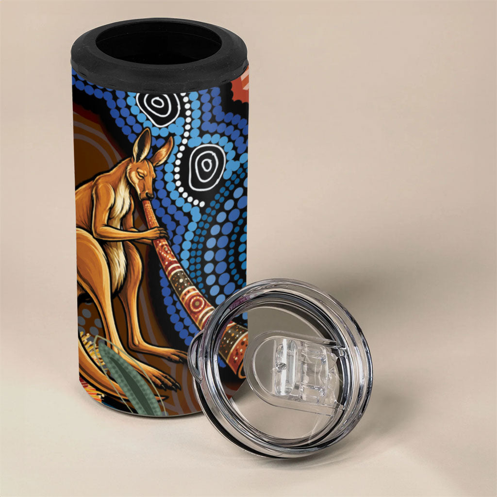 Personalised Australia Kangaroo Didgeridoo 4 in 1 Can Cooler Tumbler Bottlebrush Flowers Indigenous Art