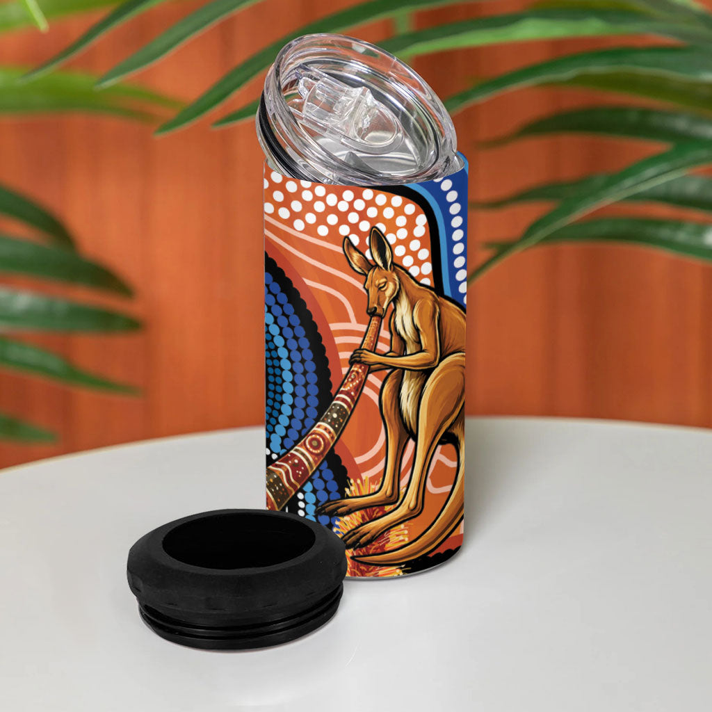 Personalised Australia Kangaroo Didgeridoo 4 in 1 Can Cooler Tumbler Bottlebrush Flowers Indigenous Art