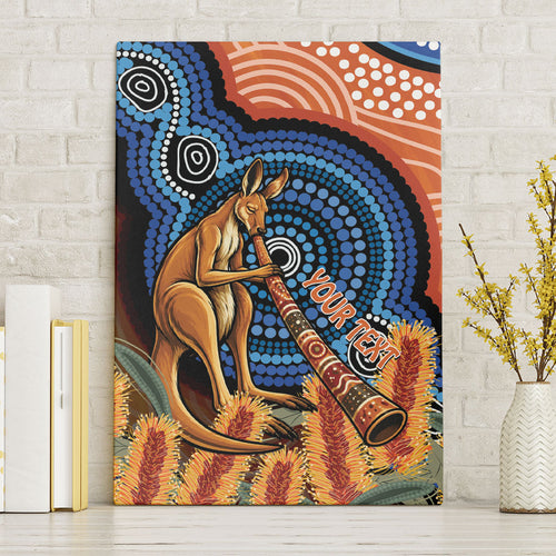 Personalised Australia Kangaroo Didgeridoo Canvas Wall Art Bottlebrush Flowers Indigenous Art
