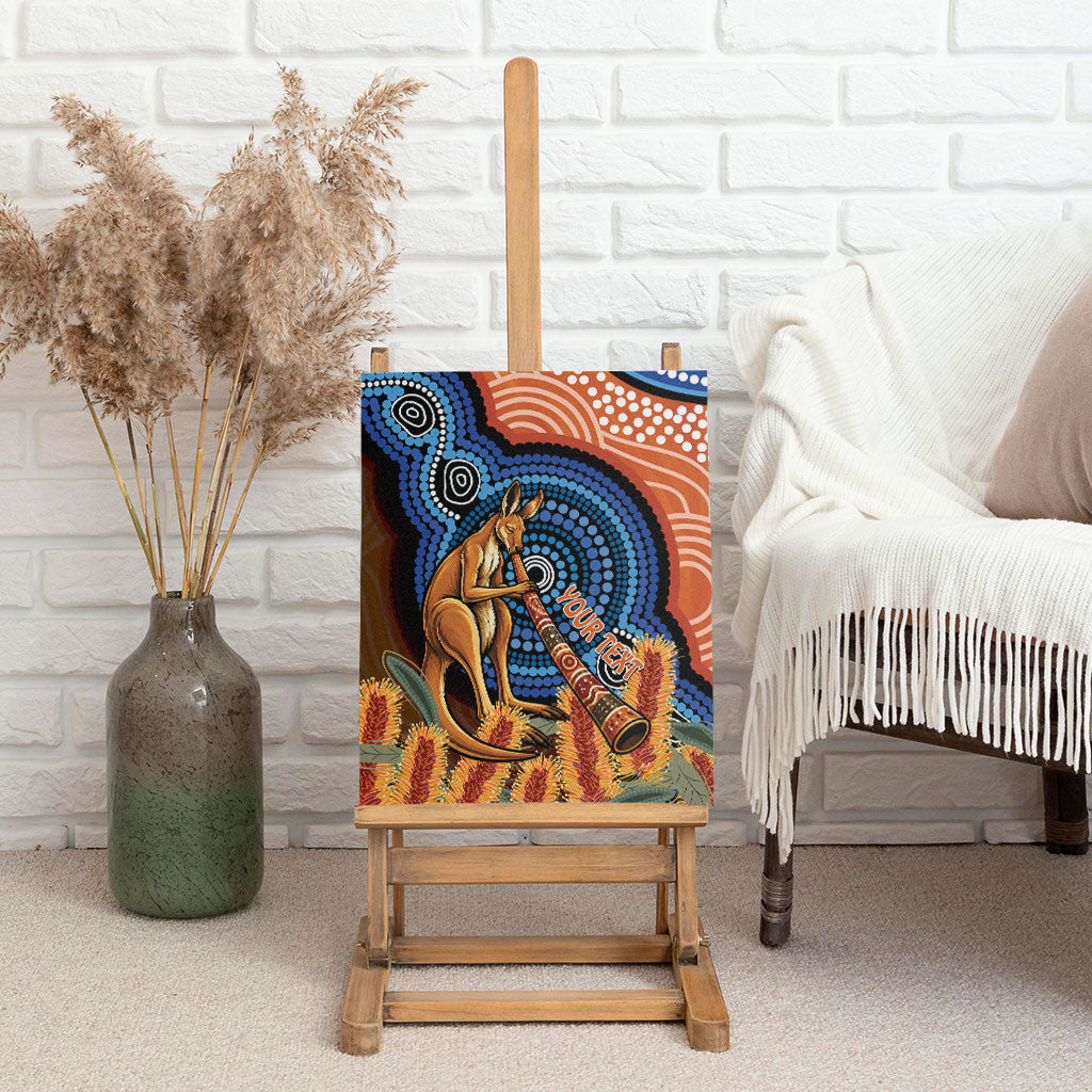 Personalised Australia Kangaroo Didgeridoo Canvas Wall Art Bottlebrush Flowers Indigenous Art