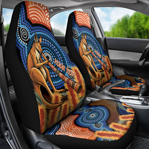 Personalised Australia Kangaroo Didgeridoo Car Seat Cover Bottlebrush Flowers Indigenous Art