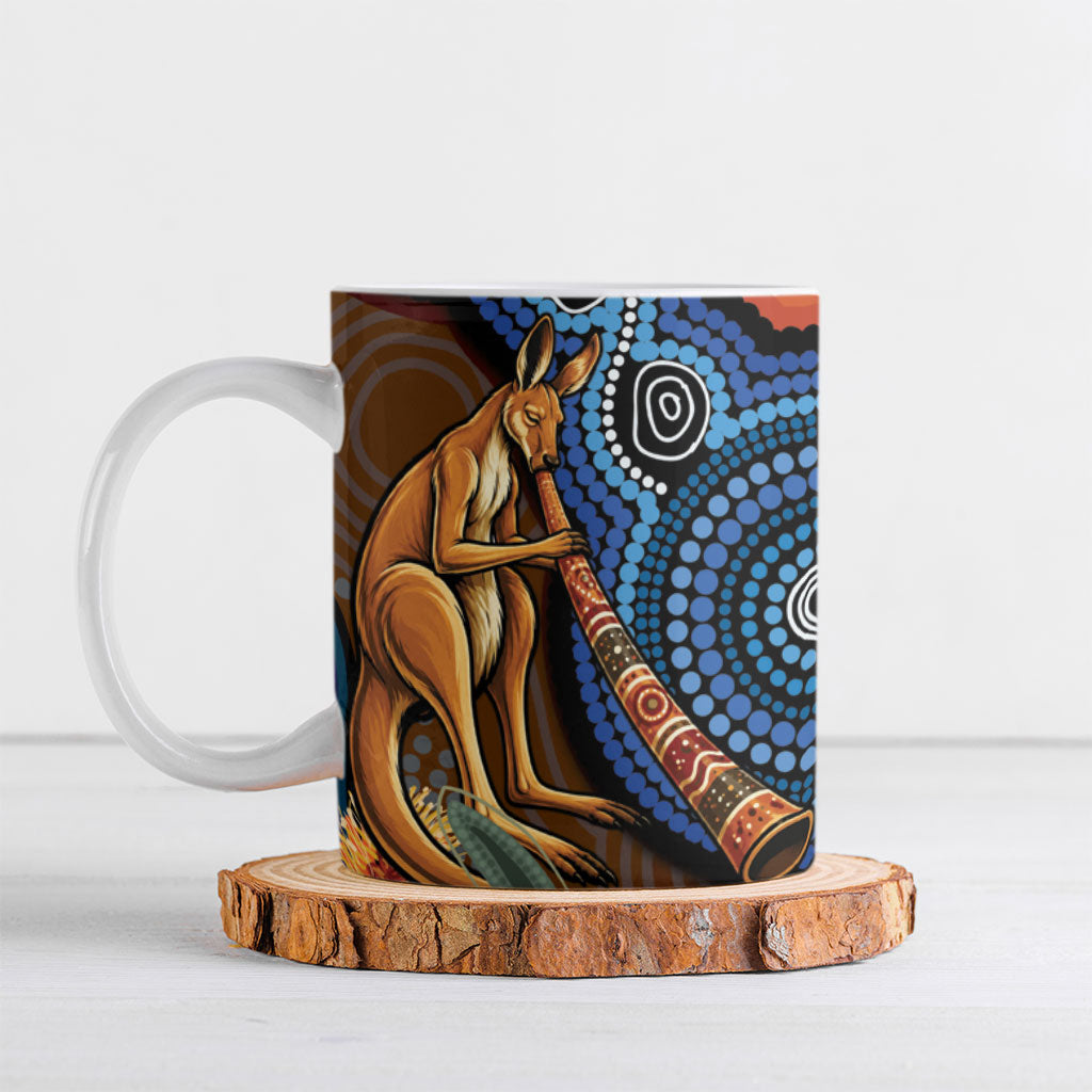 Personalised Australia Kangaroo Didgeridoo Ceramic Mug Bottlebrush Flowers Indigenous Art