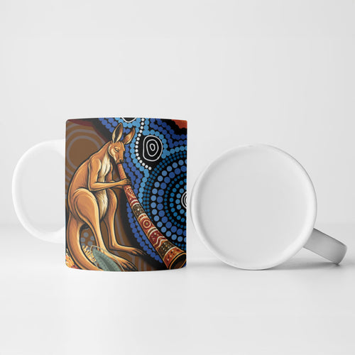 Personalised Australia Kangaroo Didgeridoo Ceramic Mug Bottlebrush Flowers Indigenous Art
