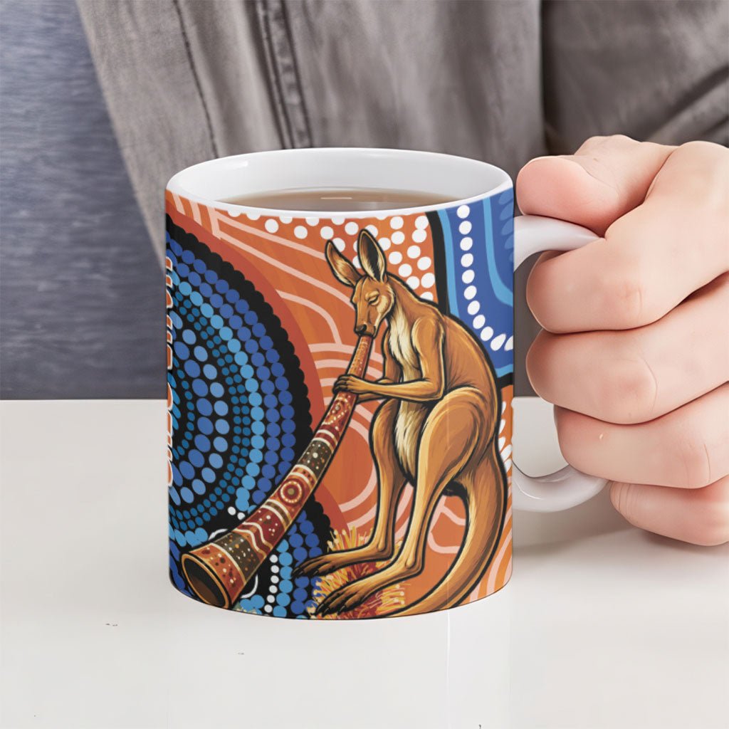 Personalised Australia Kangaroo Didgeridoo Ceramic Mug Bottlebrush Flowers Indigenous Art