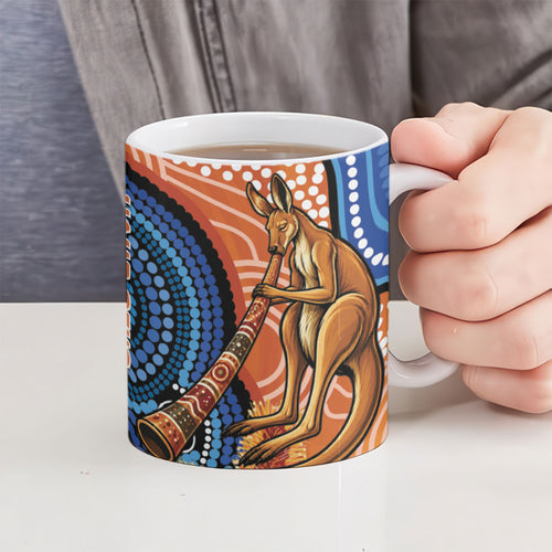 Personalised Australia Kangaroo Didgeridoo Ceramic Mug Bottlebrush Flowers Indigenous Art