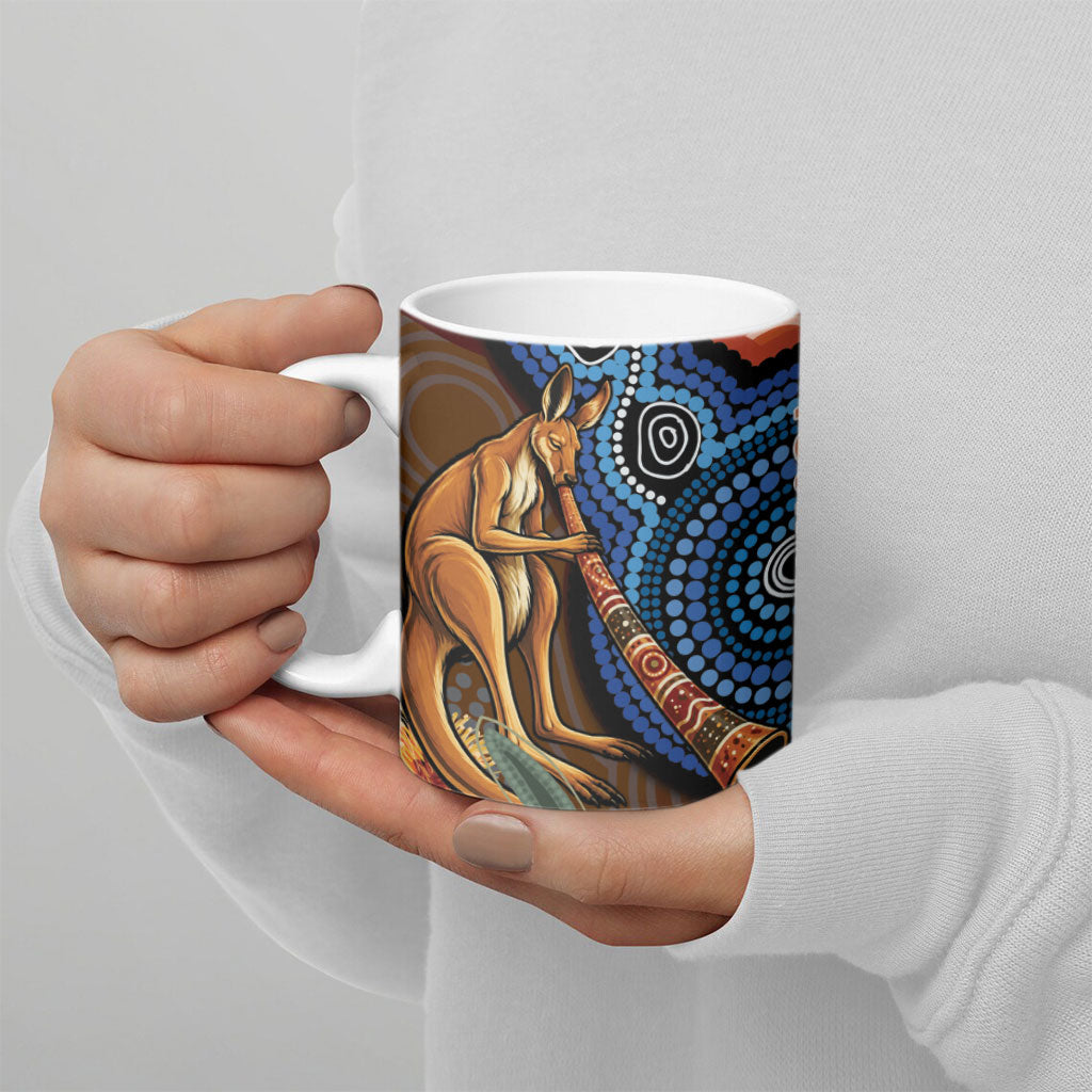 Personalised Australia Kangaroo Didgeridoo Ceramic Mug Bottlebrush Flowers Indigenous Art