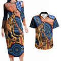 Personalised Australia Kangaroo Didgeridoo Couples Matching Long Sleeve Bodycon Dress and Hawaiian Shirt Bottlebrush Flowers Indigenous Art