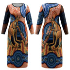 Personalised Australia Kangaroo Didgeridoo Couples Matching Long Sleeve Bodycon Dress and Long Sleeve Button Shirt Bottlebrush Flowers Indigenous Art
