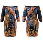 Personalised Australia Kangaroo Didgeridoo Couples Matching Off The Shoulder Long Sleeve Dress and Long Sleeve Button Shirt Bottlebrush Flowers Indigenous Art