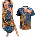 Personalised Australia Kangaroo Didgeridoo Couples Matching Summer Maxi Dress and Hawaiian Shirt Bottlebrush Flowers Indigenous Art