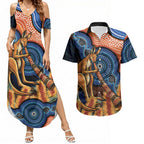 Personalised Australia Kangaroo Didgeridoo Couples Matching Summer Maxi Dress and Hawaiian Shirt Bottlebrush Flowers Indigenous Art