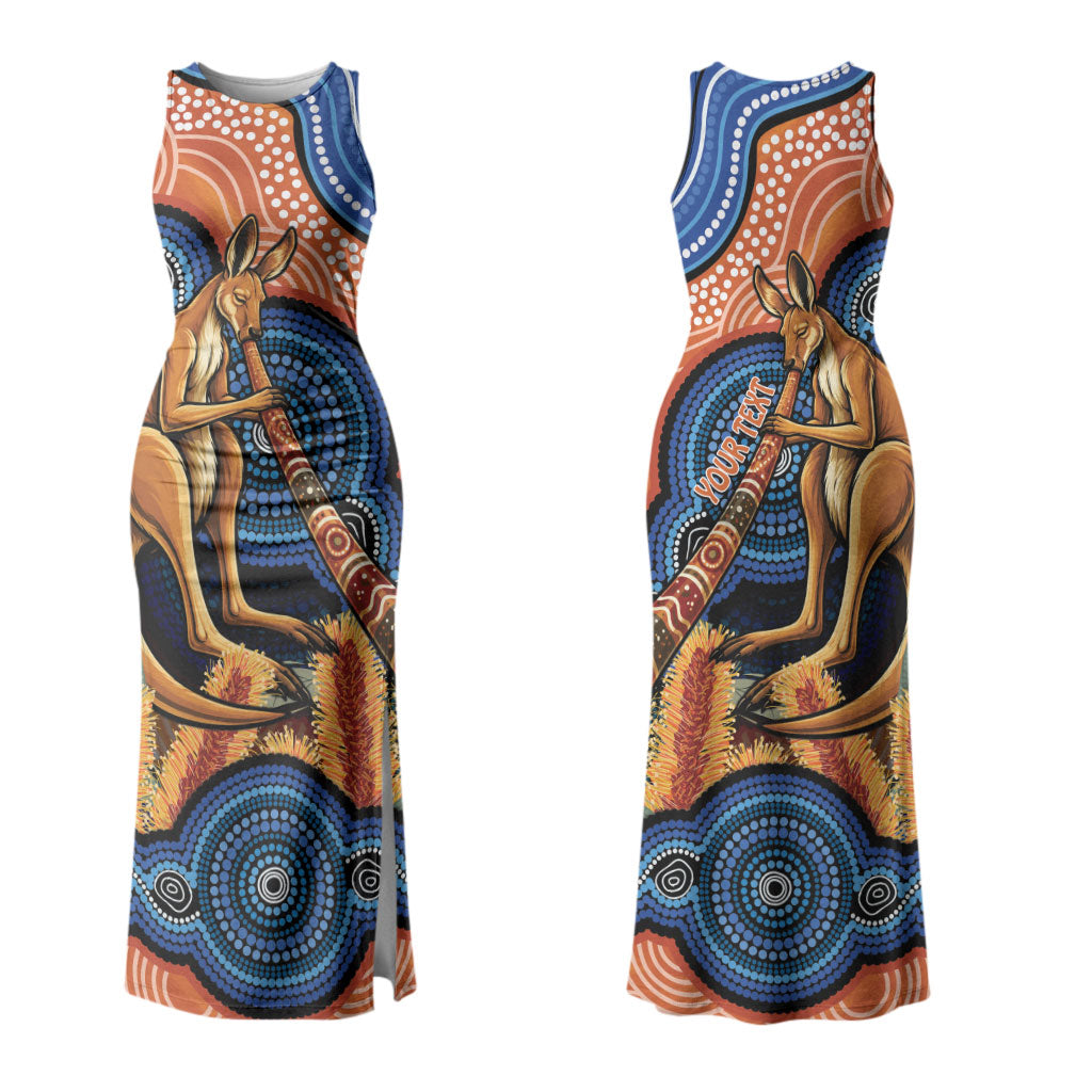 Personalised Australia Kangaroo Didgeridoo Couples Matching Tank Maxi Dress and Hawaiian Shirt Bottlebrush Flowers Indigenous Art