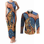 Personalised Australia Kangaroo Didgeridoo Couples Matching Tank Maxi Dress and Long Sleeve Button Shirt Bottlebrush Flowers Indigenous Art