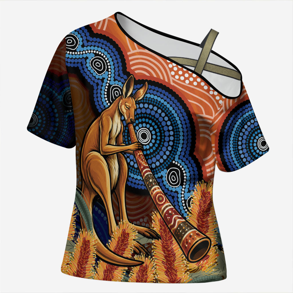 Personalised Australia Kangaroo Didgeridoo Cross Shoulder Shirt Bottlebrush Flowers Indigenous Art