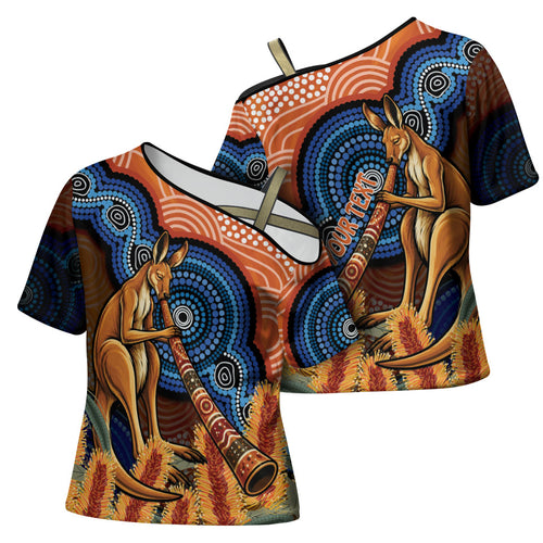 Personalised Australia Kangaroo Didgeridoo Cross Shoulder Shirt Bottlebrush Flowers Indigenous Art