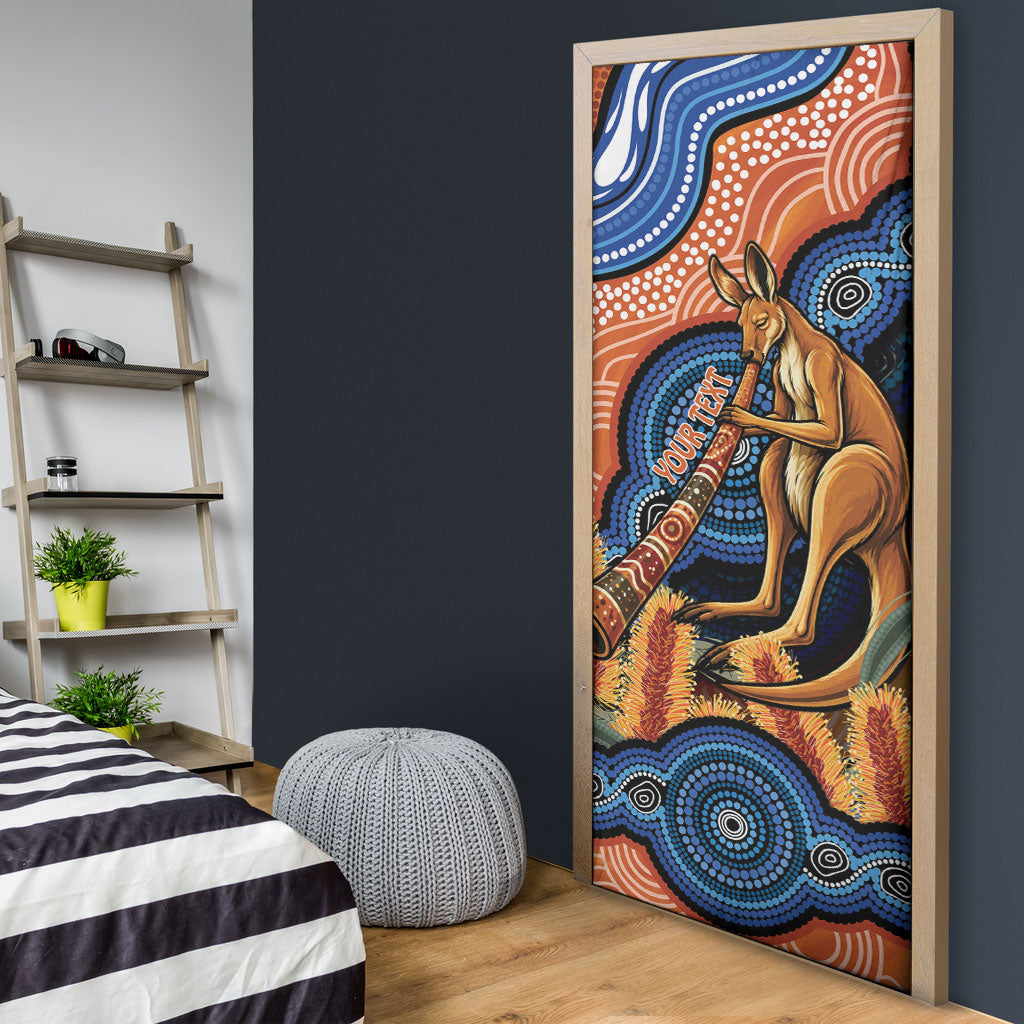 Personalised Australia Kangaroo Didgeridoo Door Cover Bottlebrush Flowers Indigenous Art