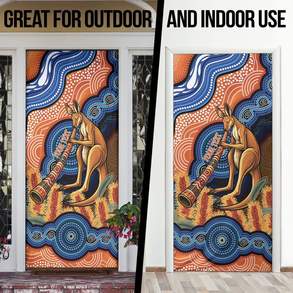 Personalised Australia Kangaroo Didgeridoo Door Cover Bottlebrush Flowers Indigenous Art