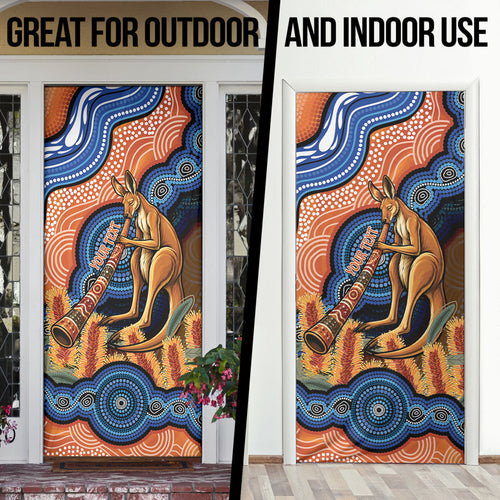 Personalised Australia Kangaroo Didgeridoo Door Cover Bottlebrush Flowers Indigenous Art